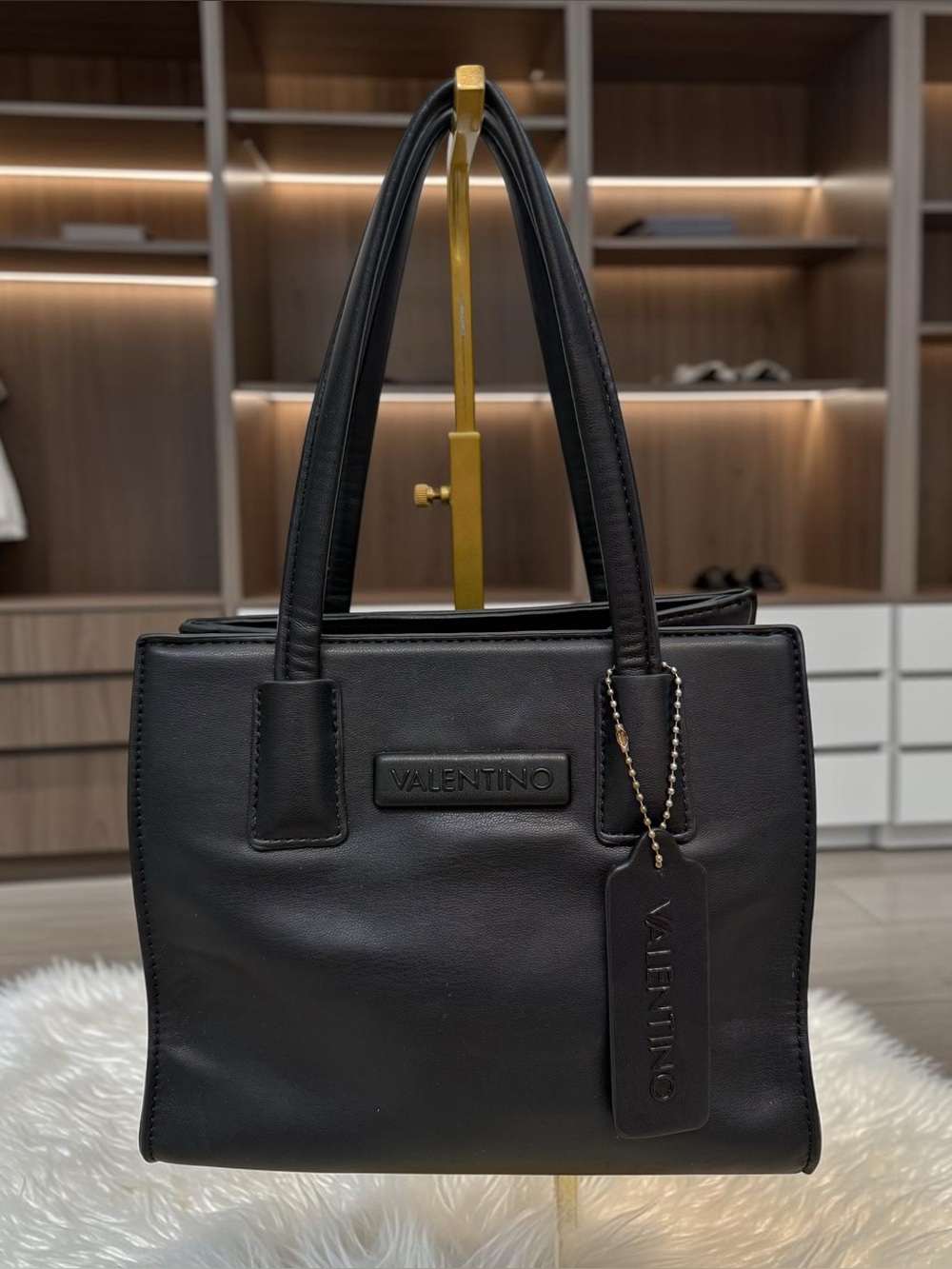 Valentino Black Leather Tote Bag-missing guitar strap.